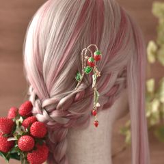 かんざし【いちごいちえ】◆ハンドメイド 簪 和風 和装 着物 結婚式 浴衣 花火大会 夏祭り 華ロリ レトロ 洋風 新品 水引き ゴールド かんざし ヘアーアクセ 苺 ストロベリー いちご狩り