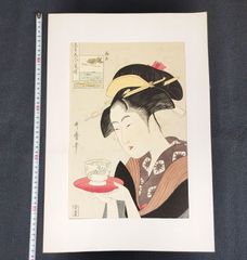 彩色 木版画 浮世絵 歌麿筆◆難波屋おきた◆高名美人六家撰◆近江屋 版画 錦絵 絵画 絵入 UKIYOE アンティーク コレクション 骨董 古美術 古文書 古本 古書#和本～江戸屋～