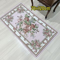 玄関マット　シェニールマット レッド　ゴブラン織り　70×120㎝　ローズ　バラ　フラワー　マット　ラグ　エレガント インテリア おしゃれ かわいい 滑り止め 洗える  玄関マット 薔薇 花柄 　姫系　ピンク