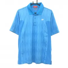 【美品】ヨネックス 半袖ポロシャツ ブルー アーガイル柄地模様 ロゴ刺しゅう メンズ LL ゴルフウェア YONEX