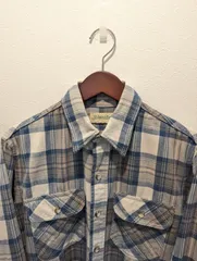 90's　USA製　ST JOHN'S BAY　セントジョンズベイ　シャツ　ブルー×グレー　チェック柄　フランネル　コットン　長袖