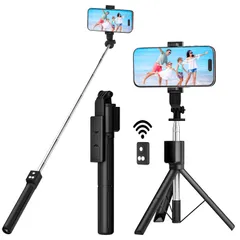 Strelitsia 自撮り棒2025年革新版・多機能リモコン搭載スマホ三脚 最大110cm&8段階伸縮・360°回転 軽量・コンパクト・ 三脚安定モデル ミニ テーブル三脚 セルカ棒 携帯撮影＆生ライブ配信対応/動画鑑賞などに最適 iOS/Android…