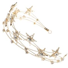 【新着商品】結婚式 結婚式 髪飾り パーティー 花嫁 女性用 多層ティアラ カチューシャ ゴールド ヘアアクセサリー 星ヘッドドレス Lurrose