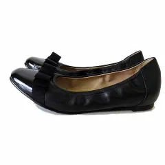 ダイアナ DIANA WELL FIT バレエシューズ フラットパンプス リボン ストレッチ 本革 レザー 幅広ワイズ 23.5cm EE 黒 ブラック くつ 靴 シューズ 美品