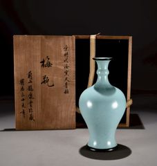 中国 宋時代 天青釉汝窑冰片纹长颈瓶 青磁長頸瓶 七官青磁 - メルカリ