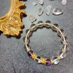 天然石◆パワーストーンブレス◆水晶、ガーデンアメジスト、デザインブレスレット