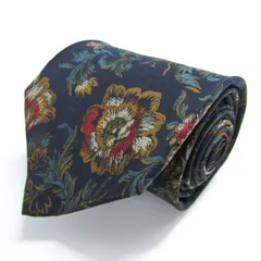 マリオヴァレンティノ ブランド ネクタイ 総柄 花柄 リーフ柄 シルク 伊製 PO メンズ ネイビー MARIO VALENTINO 【中古】