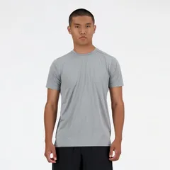ニューバランス 半袖 Tシャツ メンズ Newbalance ランニングウェア マラソン  陸上 トレーニング スポーツウェア  吸汗速乾 ドライ 軽量 ワンポイント  メンズウエア 灰色 グレー 服  /MT41222-YST