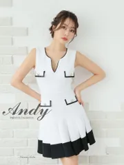 ホワイトブラック [ON2821-WB-S240117] 【ANDY/アンディ】ポケットデザイン/ バイカラー/ ノースリーブ/ プリーツ/ Aライン/ フレア/ ミニドレス/ キャバドレス/ ワンピース