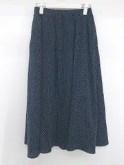 ◇ GLOBAL WORK ドット 水玉 ウエストゴム 膝下丈 フレア スカート サイズF ネイビー ホワイト レディース E  【1305110018952】