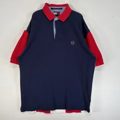 古着 90's/90年代 トミーヒルフィガー TOMMY HILFIGER 鹿の子 半袖 ポロシャツ ロゴ 刺繍 肉厚 ストライプ フラッグタグ M  ネイビー マルチカラー メンズ
