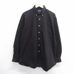 XL/古着 長袖 ブランド シャツ メンズ 90s ワンポイントロゴ BLAKE 大きいサイズ ロング丈 コットン ボタンダウン 黒 ブラック spe 25may14
