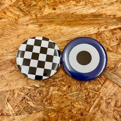 2個セット チェッカーフラッグ + ターゲットマーク カスタムver. 缶バッジ 44mm モッズマーク イギリス UK バッチ バッヂ ロッカーズ PUNK パンク べスパ トライアンフ