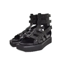 未使用Rick Owens2025SS 疯狂レースアップサンダル 本革 ブラック 未使用Rick Owens2025SS 疯狂レースアップサンダル 本革 ブラック