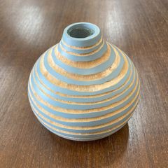 『Vase Tsunami』青・中　木製　マンゴーウッド　一輪挿し花瓶　フラワーベース　アジアンリゾート　雑貨