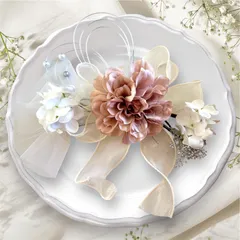 髪飾り ダスティーピンク × ホワイト  ヘアアクセサリー 成人式 卒業式 七五三 結婚式 水引
