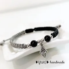 アンクレット or ブレスレット 天然石【オニキス+幾何学チャーム】ハンドメイド
