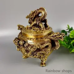 【新品未使用】二龍の珠香炉 線香立置物装飾品 銅製品 工芸品 bcp13