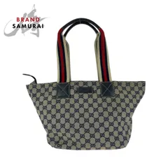 美品 GUCCI グッチ ネイビー グレー レッド シルバー金具 GGキャンバス 131230 トートバッグ ショルダーバッグ レディース 409506【中古】