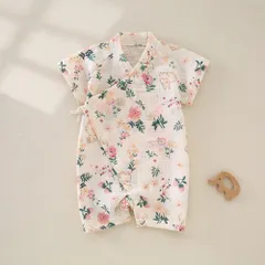☆ 5.花 ☆ 80cm ☆ ベビー甚平ロンパース コットンガーゼ 甚平 ロンパース ベビー コットン ガーゼ パジャマ 甚平ロンパース 甚平オール 浴衣 ショートオール ベビー服 半袖 新生児 赤ちゃん 女児 男児 出産祝い お祝い 退院 女の子 男の子
