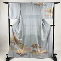 藤井寛雲取り雲文 ヱ霞 ブルーグレー系 一つ紋 訪問着 落款あり フル