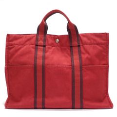 【HERMES】エルメス　フールトゥMM　トートバッグ ハンドバッグ レッド　赤　キャンバス　コットン　中古 美品　質屋