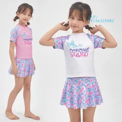 キッズ 水着 女の子 半袖ラッシュガード セパレート水着 2点セット プール 水遊び 可愛い 子供水着 ビーチ スクール水着 練習用 子供用 日焼け防止  vii3x325081