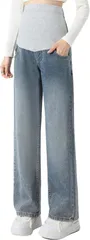 J-Scott マタニティ ストレートデニム レディース パンツ 産後 ゆったり ウエストゴム アジャスター付き シワなし マタニティパンツ ビッグ 動きやすい デイリーユース ダボっと こなれ感 育児 シルエット 楽チン(ブルー,  M)