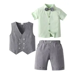 子供服 キッズ フォーマル スーツ 男の子 ベビー服 半袖シャツ+半ズボン+ベスト3点セット 夏 ブリティッシュスタイル タキシード風 卒園式 入園式 七五三 お宮参り 結婚式 入学式 90 100 110 120 130 140cm