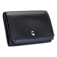 [FeasibleSite] ミニウォレット 超スリム設計 財布 コンパクト プレゼント メンズ 牛革 (ブラック×ネイビー) [ブラック×ネイビー]