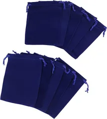 ヒロワールドトレード ジュエリーポーチ 10枚セット ベルベット 巾着袋 紐付き 小物入れ プレゼント用 ギフトバッグ( 紺,  大（12x17.5cm）)