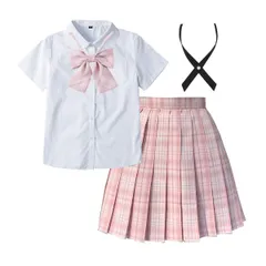 特別価格　４点セット 女子学生服 丈48cm 上下セット 半袖 jkスカート 丸襟 長袖 セット 白いシャツ＋蝶結び＋クロスタイ＋チェックスカート 写真撮影 制服 パーティー衣装 遊園地 コスプレ 学園祭 文化祭 [SYRHSYB] 卒業式