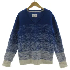アーバンリサーチ URBAN RESEARCH ニット セーター Vネック 長袖 ウール混 ミックス糸 ブルー 青 オフ白 38