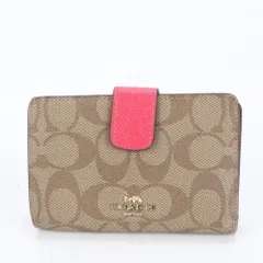 コーチ シグネチャー 53562 レザー 二つ折り 財布 コンパクト ウォレット ラウンドファスナー レディース MMM CL85-11【中古】