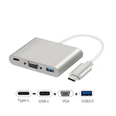 USB C-VGA/USB3.0/USB-C メス給電ポート付 3in1 変換アダプタ 1080P VGA ミニD-Sub 15ピン オス―メス 16cm USB3.1 Type C to VGA/コンバーfor MacBook12インチ プロ13&15インチ