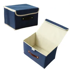 AZNABLE 収納ボックス 蓋付き 折り畳み おしゃれ 整理箱 取っ手付き 布 北欧 おもちゃ 折りたたみ 2個セット (ブルー, 大サイズ) [ブルー] [大サイズ]