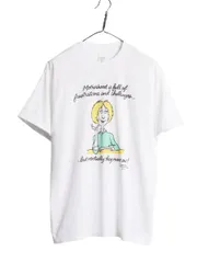 【お得なクーポン配布中!】 80s ジョーク キャラクター イラスト プリント Tシャツ メンズ XL 古着 80年代 ヴィンテージ メッセージ アート シングルステッチ ホワイト