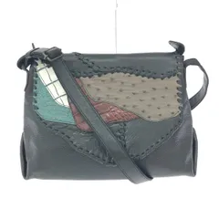 良好 IBIZA イビサ  ショルダーバッグ   ブラック  レディース クロコダイル×オーストリッチパッチワーク　240001153981