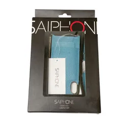 AT-215 未使用品 SAIPHONE サイフォン iPhoneケース ターコイズ 牛革 ストラップ付き