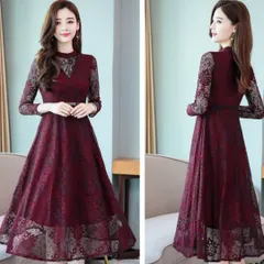 高品質✨ 結婚式♡パーティドレス　レース　ロングドレス　大人可愛いワンピース L