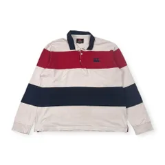 Canterbury カンタベリー ボーダー 長袖 ラガーシャツ ポロシャツ 3L/レッド×ネイビー メンズ