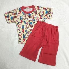 Sale マーメイド柄 レッド 半袖パジャマ 子供 パジャマ 80cm 女の子 キッズ 子供用 上下セット 半袖 ルームウェア セットアップ 部屋着 可愛い 夏 綿100% コットン100% 気持ちいい 人魚 柔らかい 新品未使用