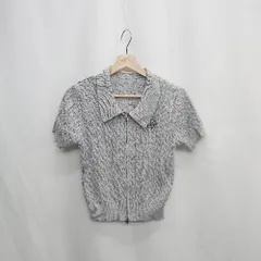 ◇ ⊂ GRL ロゴ刺<!-利用不可文字-!> ダブルジップ 半袖 ニット サイズF グレー系 レディース E  【1502060006033】