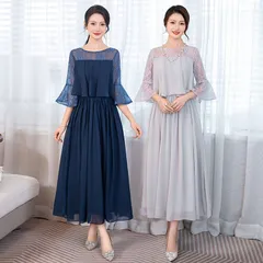 パーティードレス ママワンピース フォーマル  パーティドレス 結婚式 ワンピース 披露宴 卒業式 入学式 発表会 二次会 春夏秋冬 レディース ロング丈 袖レース 春 夏 秋 冬 xiuhua15