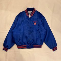 80s　usa　swingster　ナイロン　ジャケット　スタジャン　サテン　pistons　短丈　刺繡　【J-55】
