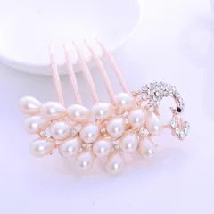 孔雀デザイン パール＆ジルコニア髪飾り コーム型　ウエディング髪飾り【A49】