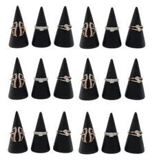 展示用 アクセサリー 指輪の保管 DIY 指輪立て リングホルダー 手芸品 円錐形 木製 (ブラック ジュエリースタンド 指輪置きケース 20個セット) リングスタンド desikaky