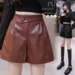 フェイクレザー ショートパンツ 細見え PUレザー パンツ ハイウエスト 春秋冬 ショーパン らくちん 裾広 ポケット付き キュロット 美脚シルエット ボトムス ウエストゴム 短パン 韓国ファッション 着脱らくらく スタイルアップ 86XANYT-028