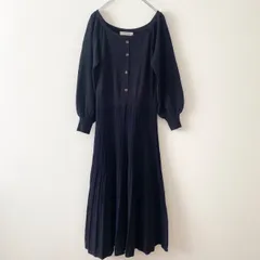 MISCH MASCH ミッシュマッシュ　未使用に近い　レディース　ワンピース　ニットワンピース　ロングワンピース　フレアワンピース　長袖　ラウンドネック　フロントボタン　無地　ネイビー　紺　上品　シンプル　おしゃれ　SU491h921