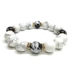 12mm 四神獣銀彫オニキス×ハウライト パワーストーン ブレスレット天然石 運気上昇 開運 健康運 厄払い お守り 青龍 白虎 玄武 朱雀 （ゴールド）メンズ・レディース　男性・女性　数珠ブレス　開運 [6]